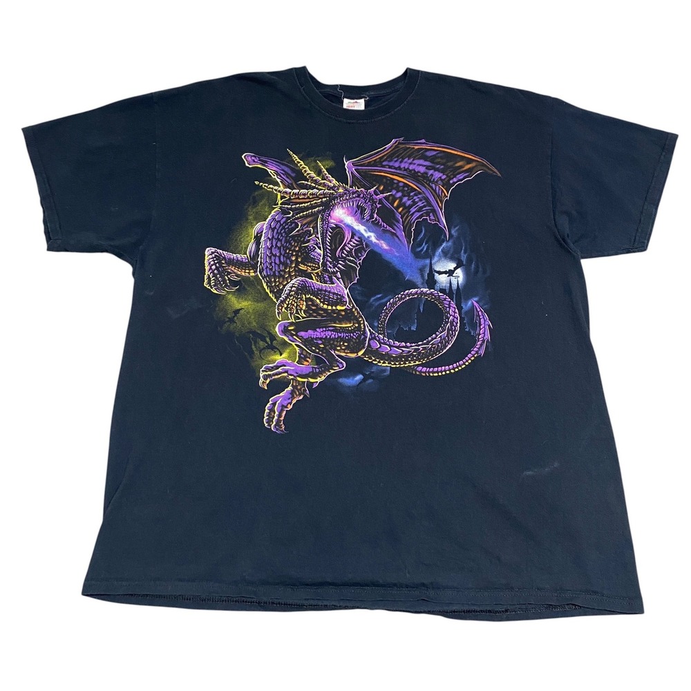 Y2K Fantasy Dragon Graphic T-Shirt Black 2XL